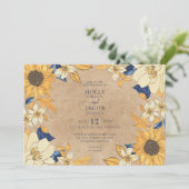 クラフト素朴サンフラワーブルーイエローフローラズ結婚 招待状 (スタンド正面)