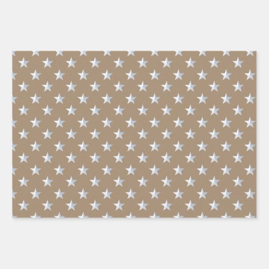 クラフト素朴シルバーグリーンターコイズブルースターズ ラッピングペーパーシート (正面3)