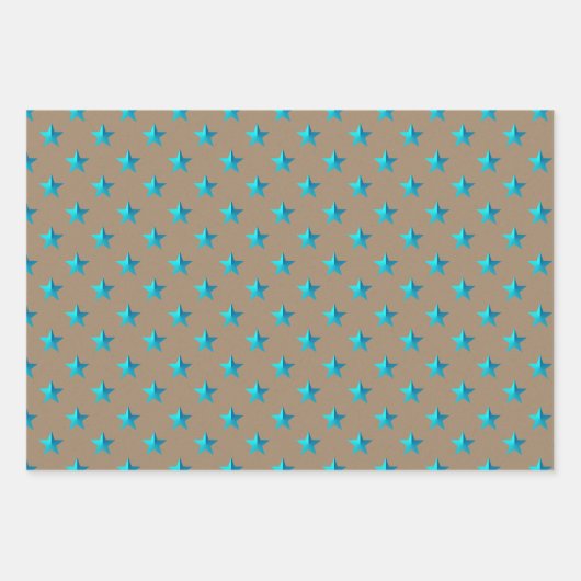 クラフト素朴シルバーグリーンターコイズブルースターズ ラッピングペーパーシート (正面)