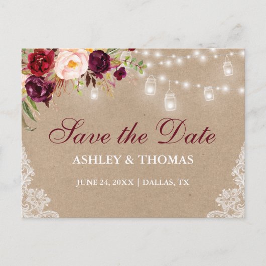 クラフト素朴ジャールライトレースフローラ保存日 案内ポストカード (正面)