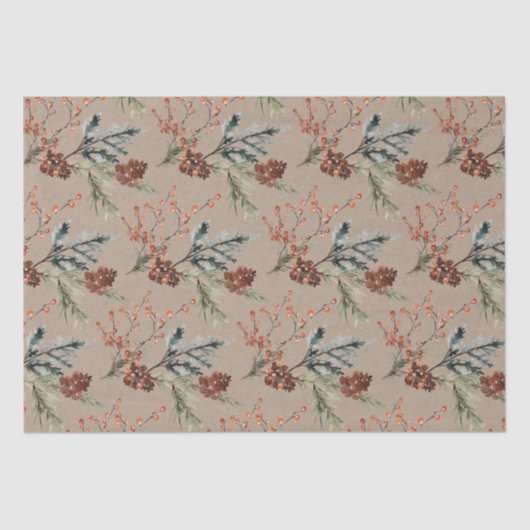 クラフト素朴ジュニパーパインコーンイレックスベリー 薄葉紙 (正面)