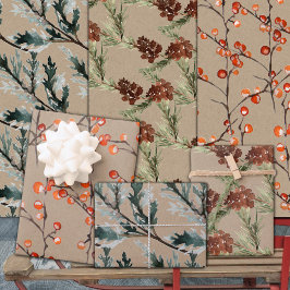 クラフト素朴ジュニパーパインコーン&イレックスベリー ラッピングペーパーシート