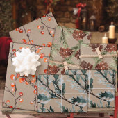 クラフト素朴ジュニパーパインコーン&イレックスベリー ラッピングペーパーシート