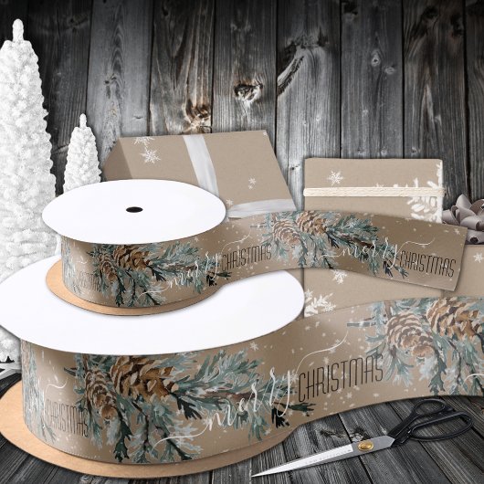 クラフト素朴ジュニパーブランチコーンメリークリスマス サテンリボン