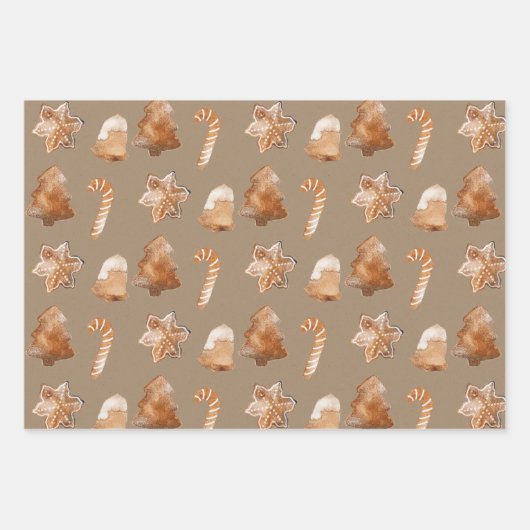 クラフト素朴ジンガーブレッドツリースターベルキャンディーケーン ラッピングペーパーシート (正面)