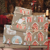 クラフト素朴ジンガーブレッドハウススノーグローブ雪だるま ラッピングペーパーシート