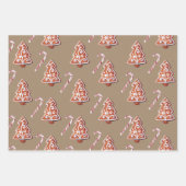 クラフト素朴ジンジャーブレッド星雪片の木 ラッピングペーパーシート (正面2)