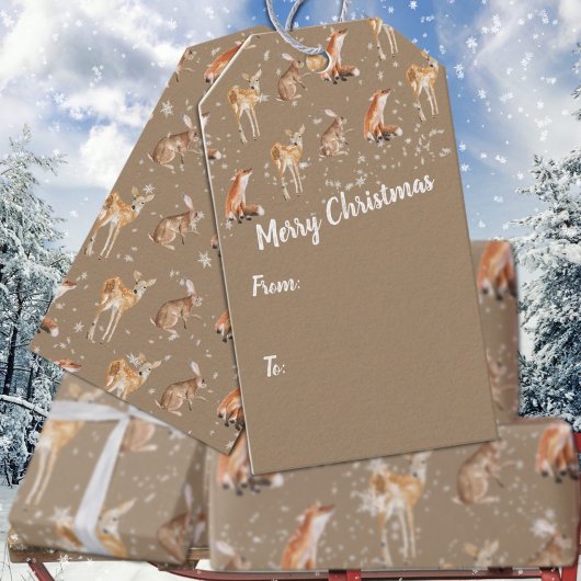 クラフト素朴スエレガントスノーウィー動物の休日 ギフトタグ