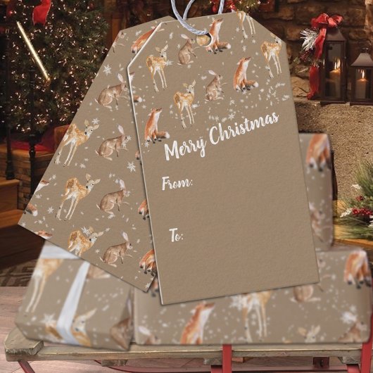 クラフト素朴スエレガントスノーウィー動物の休日 ギフトタグ