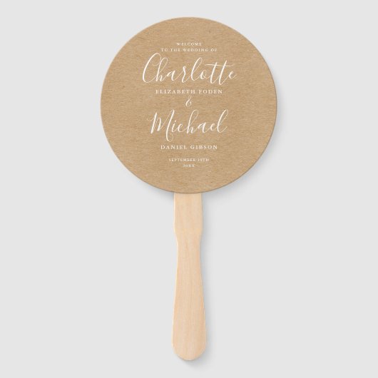 クラフト素朴スクリプエレガントト結婚式 プログラム ハンドファン (正面)