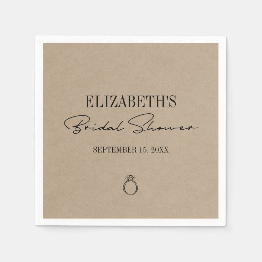 クラフト素朴スクリプモダントブライダルシャワー スタンダードカクテルナプキン (正面)