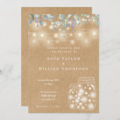 クラフト素朴ストリングライツメイスンジャー結婚ズ 招待状 (正面/裏面)