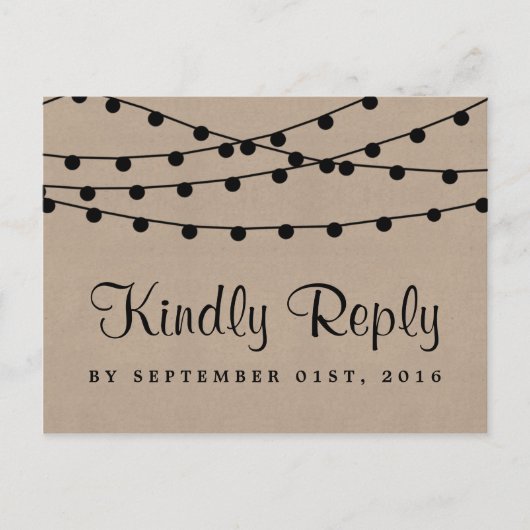 クラフト素朴ストリングライツ結婚コレクション インビテーションポストカード (正面)