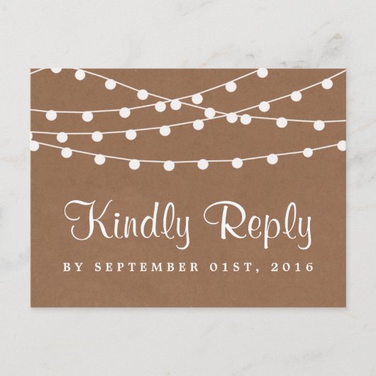 クラフト素朴ストリングライツ結婚コレクション インビテーションポストカード (正面)