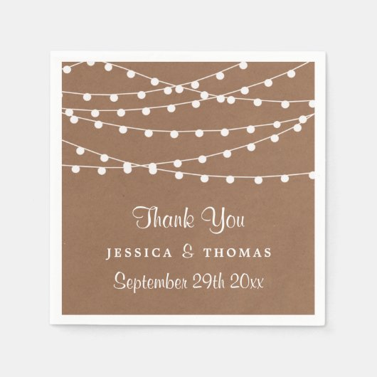 クラフト素朴ストリングライツ結婚コレクション スタンダードカクテルナプキン (正面)