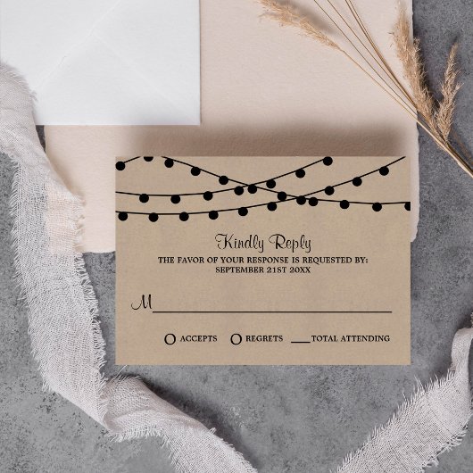 クラフト素朴ストリングライツ結婚コレクション 出欠カード