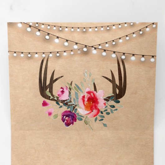 クラフト素朴ストリングライトフローラアントラー結婚ズ 三つ折り招待状 (内部最初)