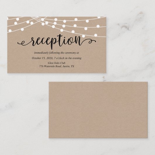 クラフト素朴ストリングライト、ウェディングレセプション エンクロージャーカード (正面/裏面)