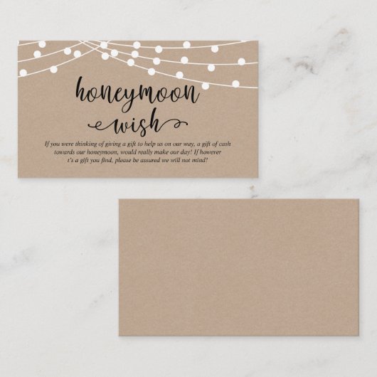 クラフト素朴ストリングラ結婚イト、のハネムーンウィッシュ エンクロージャーカード (正面/裏面)