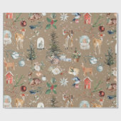 クラフト素朴スノイのトナカイ&オールデイトクリスマス ラッピングペーパー (フラット)