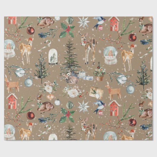 クラフト素朴スノイのトナカイ&オールデイトクリスマス ラッピングペーパー (フラット)