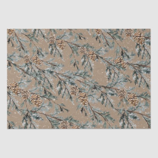 クラフト素朴スノーウィーブルージュニパーブランチ&コーン 薄葉紙 (正面)