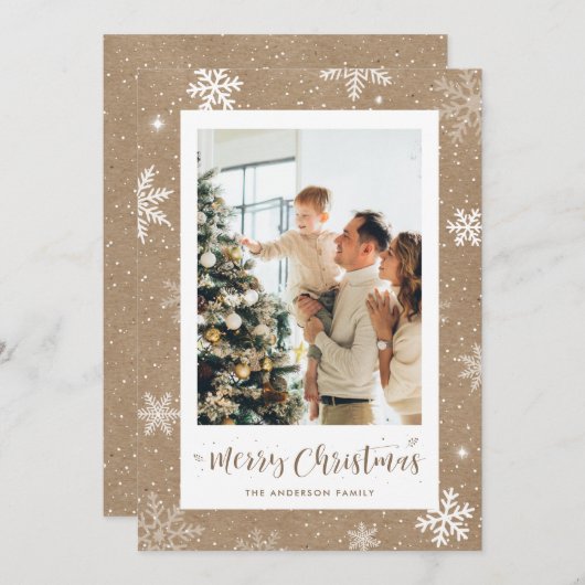 クラフト素朴スノーフレーク写真クリスマスカード シーズンカード (正面/裏面)