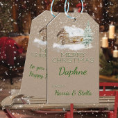 クラフト素朴スノーログキャビン冬のシーン ギフトタグ