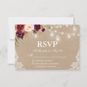 クラフト素朴ズ結婚ライツジャースレースフローラRSVP 出欠カード