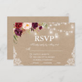 クラフト素朴ズ結婚ライツレースジャースフローラRSVP 出欠カード (正面/裏面)