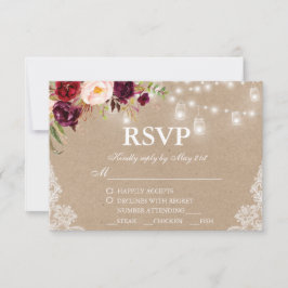クラフト素朴ズ結婚ライツレースジャースフローラRSVP 出欠カード