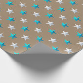 クラフト素朴ターコイズブルーシルバーホリデイ ラッピングペーパー (角)