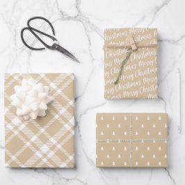 クラフト素朴タータンチェックプレイドメリークリスマスパターン ラッピングペーパーシート