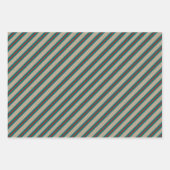 クラフト素朴ティール(緑がかった色)グリーンレッドワイドストライプ ラッピングペーパーシート (正面3)