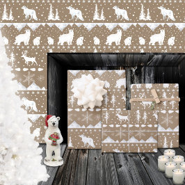 クラフト素朴ノルディックセーター白い冬の動物 ラッピングペーパーシート