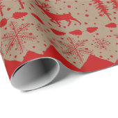 クラフト素朴ノルディックセーター赤い冬の動物 ラッピングペーパー (ロールコーナー)