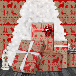 クラフト素朴ノルディックセーター赤い冬の動物 ラッピングペーパー