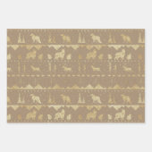 クラフト素朴ノルディックセーター金ゴールドミックスウィンター動物 ラッピングペーパーシート (正面)