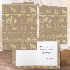 クラフト素朴ノルディックセーター金ゴールド冬の動物 シーズンカード