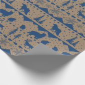 クラフト素朴ノルディックセーター青い冬の動物 ラッピングペーパー (角)