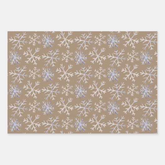 クラフト素朴ハンドドロー氷の青の白い雪の結晶 ラッピングペーパーシート (正面2)