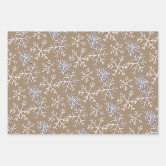 クラフト素朴ハンドドロー氷の青の白い雪の結晶 ラッピングペーパーシート (正面)