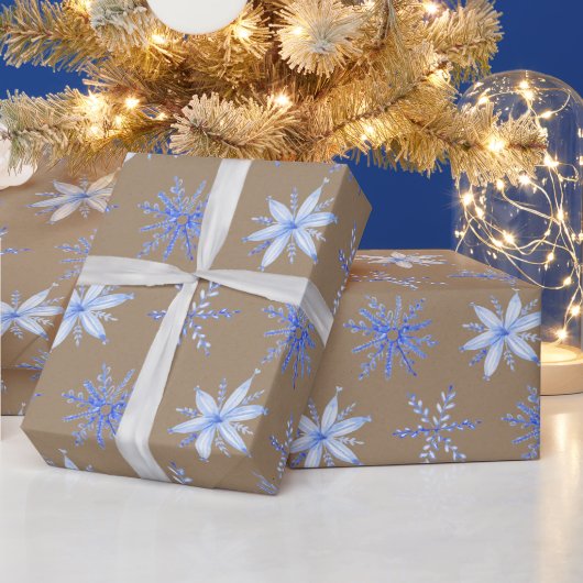 クラフト素朴ハンドドローPeriwinkle青い雪片 ラッピングペーパー (クリスマス)