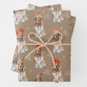クラフト素朴バセットハウンズにクリスマスの服装 ラッピングペーパーシート (インサイチュ)