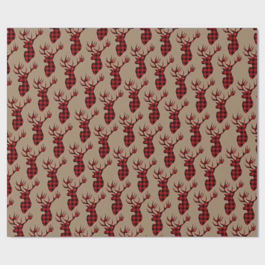 クラフト素朴バッファロープレイドスタッグヘッド大〔雄ジカの〕枝角 ラッピングペーパー (フラット)