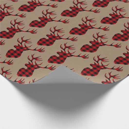 クラフト素朴バッファロープレイドスタッグヘッド大〔雄ジカの〕枝角 ラッピングペーパー (角)
