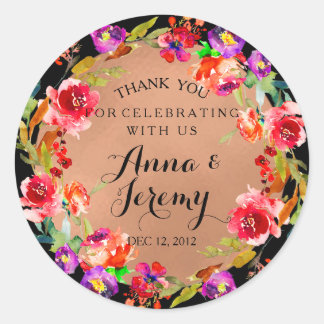 クラフト素朴バラ金ゴールドフローラ結婚ステッカー ラウンドシール