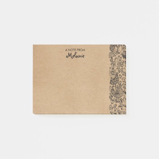 クラフト素朴バードイラストレーションパーソナライズされた ポストイット (正面)