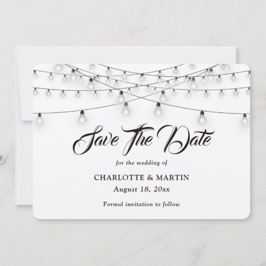 クラフト素朴バーラップハートストリングライツ結婚ズ セーブザデート (正面)