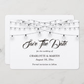 クラフト素朴バーラップハートストリングライツ結婚ズ セーブザデート (正面/裏面)